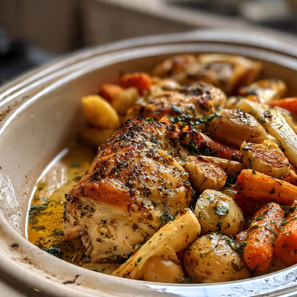 How to Make Slow Cooker Parmesan Herb Chicken and Root Vegetables