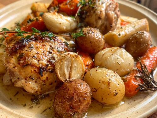 Slow Cooker Parmesan Herb Chicken and Root Vegetables