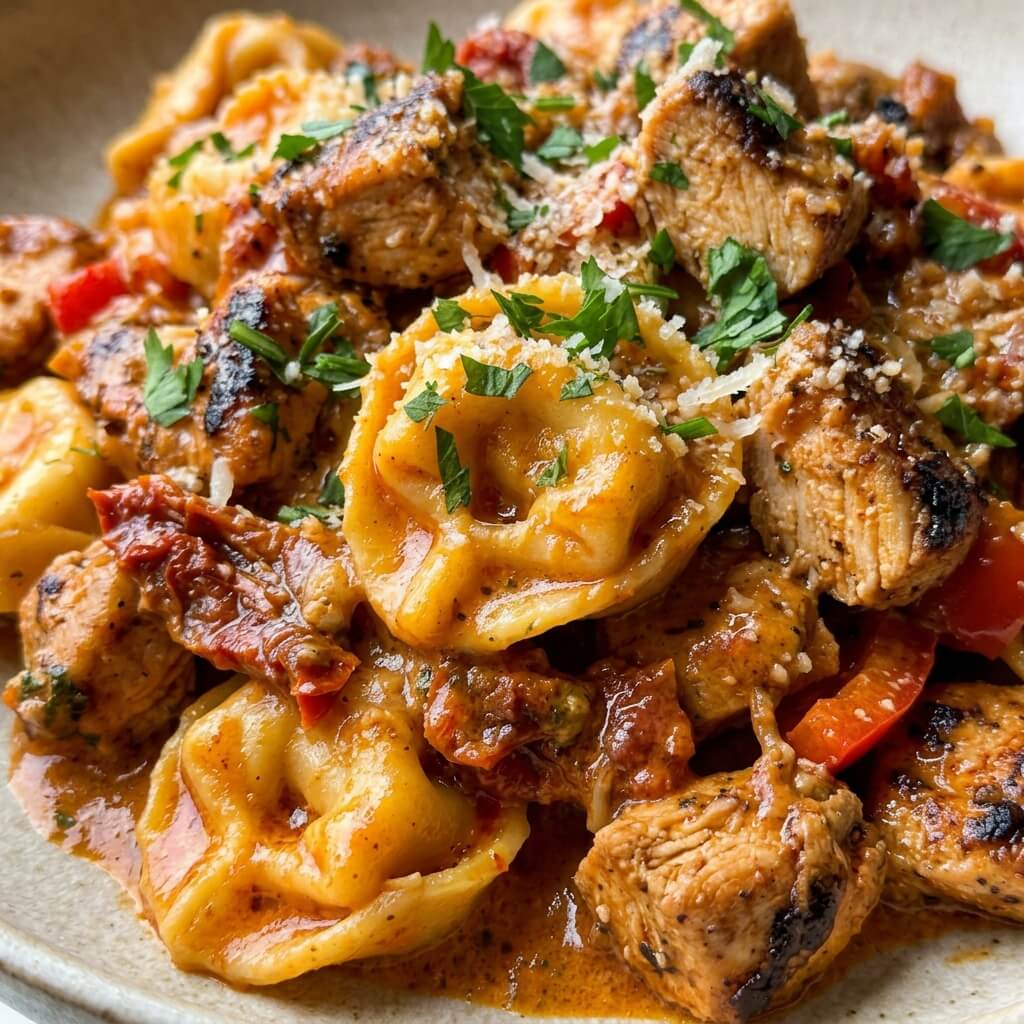Creamy Cajun Chicken Tortellini serving