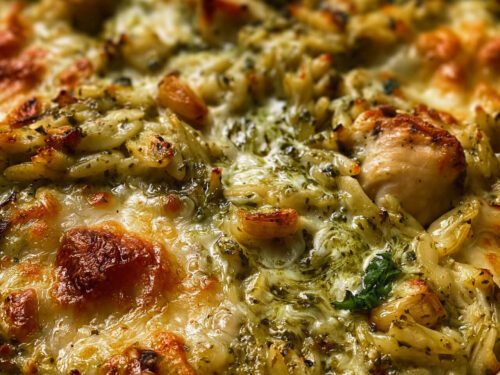 Creamy Pesto Chicken Orzo Casserole