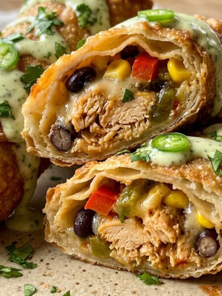 Southwest Chicken Egg Rolls with Avocado Ranch