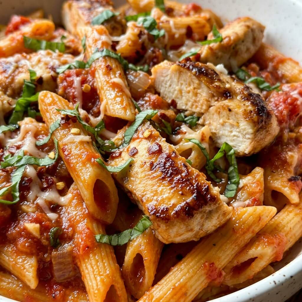 Spicy Arrabiata Chicken Breast Pasta serving