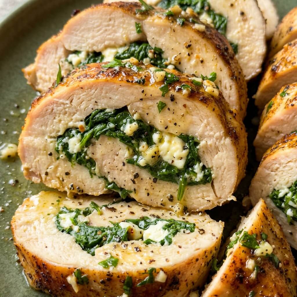 Spinach and Feta Stuffed Chicken Breasts serving