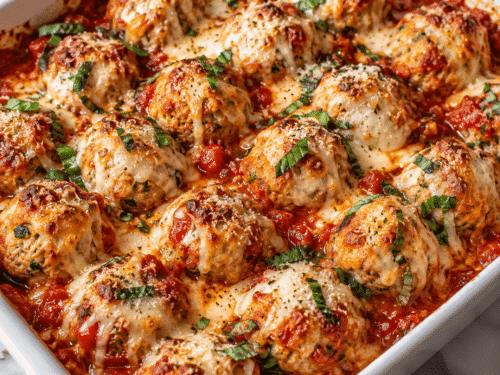 Baked Ground Chicken Parmesan Meatballs