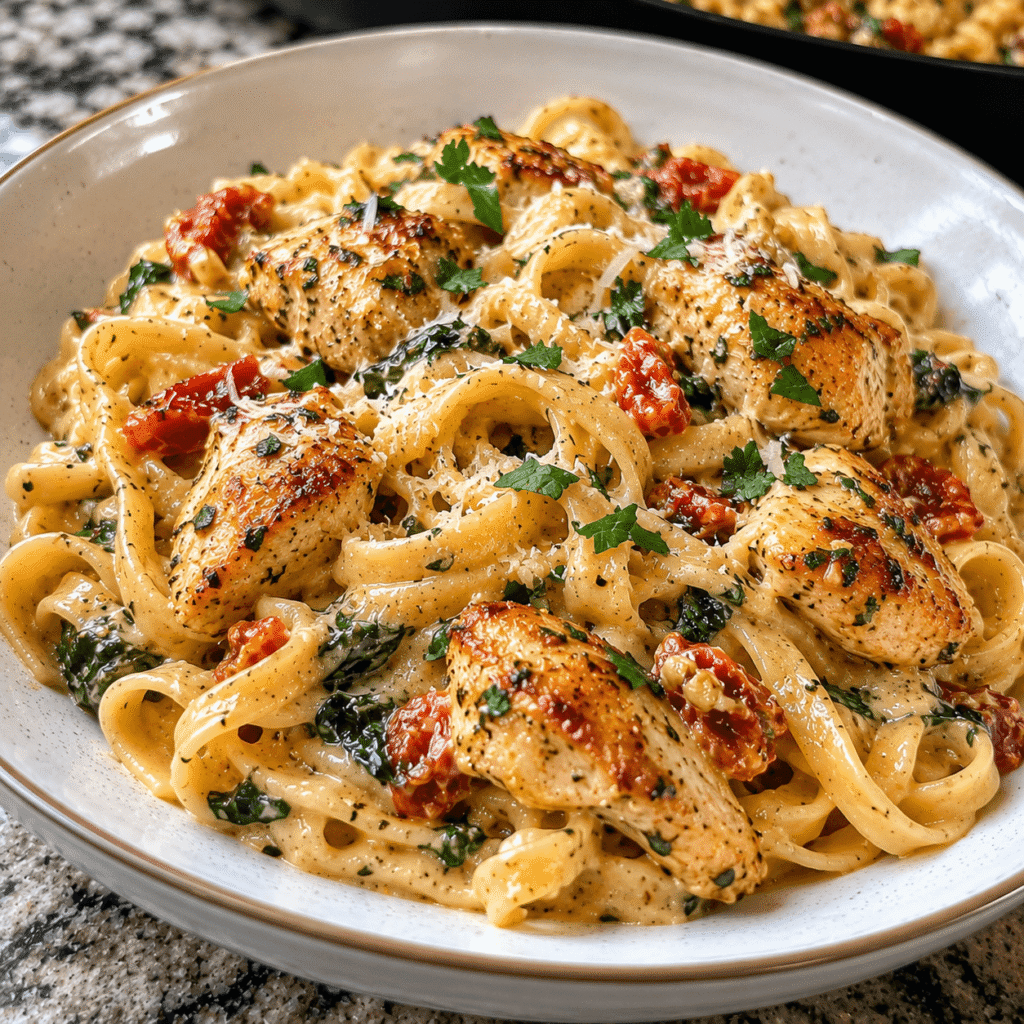 Creamy Zesty Herb Butter Chicken and Noodles serving