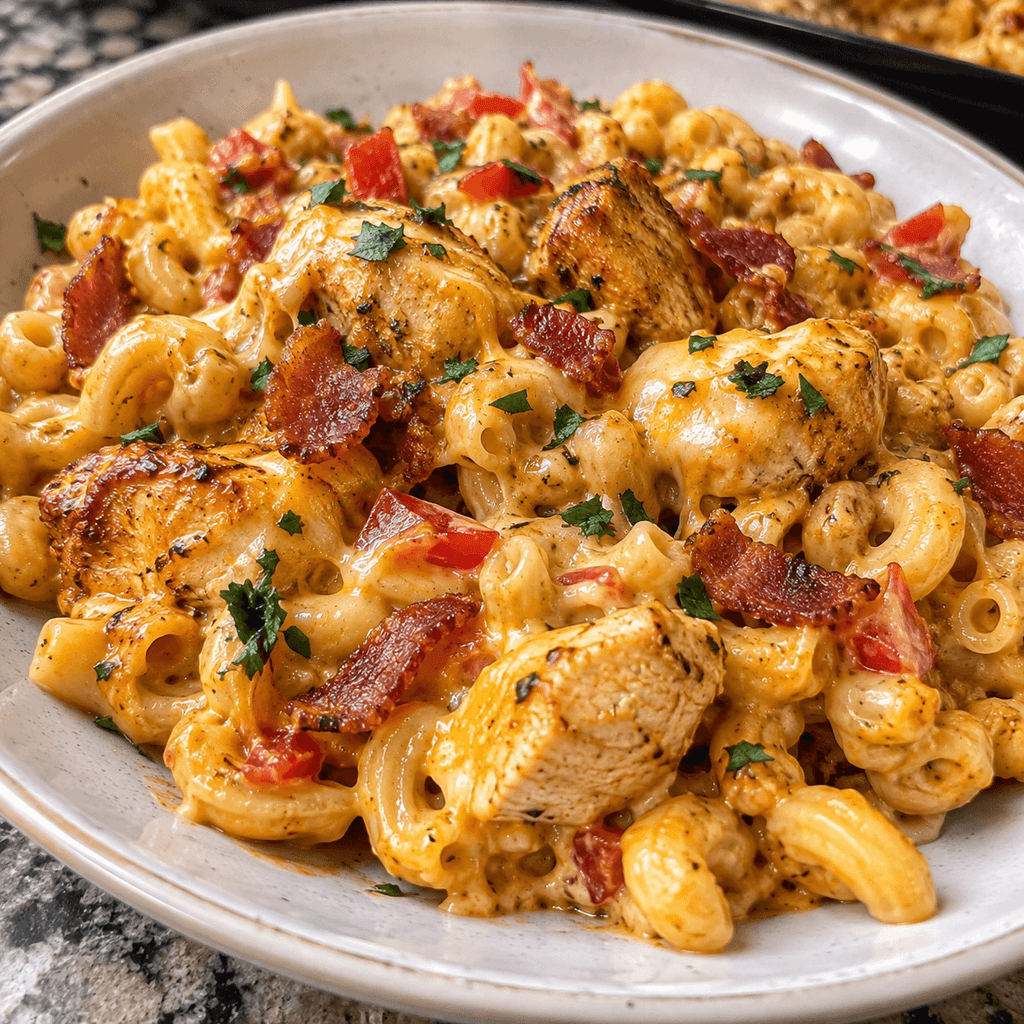 serving Baked Fiery Cowboy Butter Chicken Macaroni